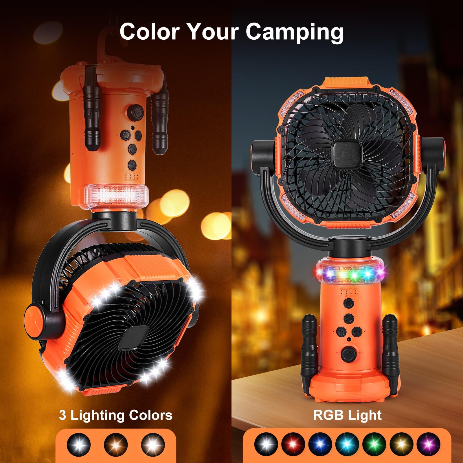 Ameitech Portable Fan - Wireless Battery Operated Fan, 20000MAH Battery, 360° Oscillating Rechargeable Fan, Remote Control & LED Lighting, Telescopic Camping Fan