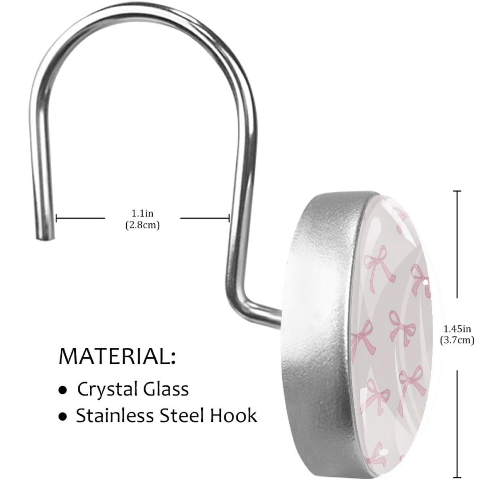 HemaKayy 12 Pcs Shower Curtain Hooks Bathroom Decorative Accessories Pink Shiny Bow