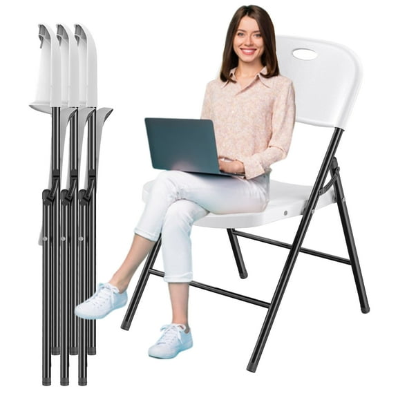 SDJPOI 4 Pack Heavy Duty Folding Chairs, 650 Capacity Portable Plastic Seat with Reinforced Steel Frame for Indoor and Outdoor, Events,Wedding, Party (White)