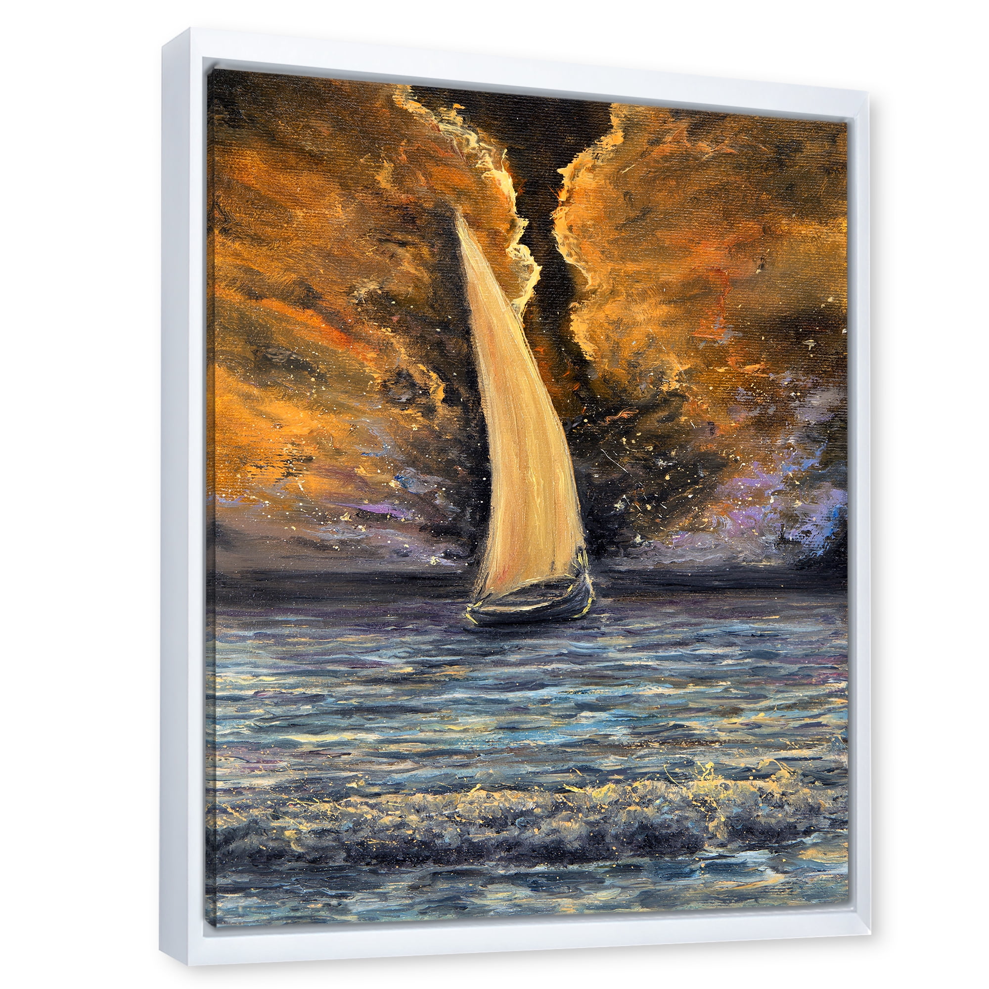 Designart 'Sailship On The Ocean At Morning' Nautical & Coastal Framed Canvas Wall Art Print