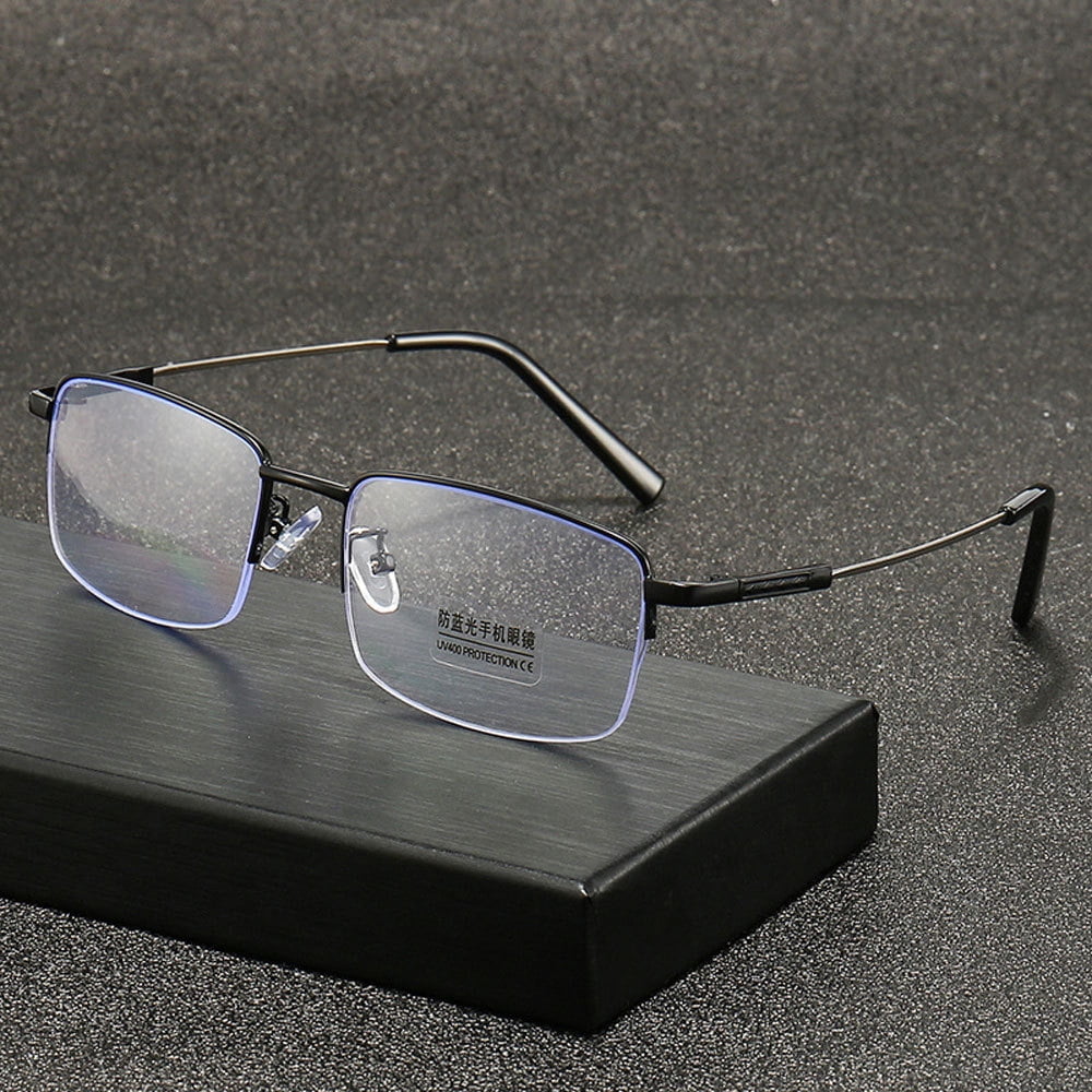 3 Pairs of Super Elastic Memory Ultralight Metal Readers Anti-Blue Light Half Rimless Rectangle Black Reading Glasses +2.50 for Men