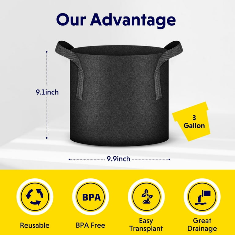 iPower 5-Gallon 5-Pack Grow Bags Fabric Aeration Pots Container with Strap Handles for Nursery Garden and Planting(Black) iPower 5-Gallon 5-Pack Grow Bags Fabric Aeration Pots Container with Strap Handles for Nursery Garden and Planting(Black)