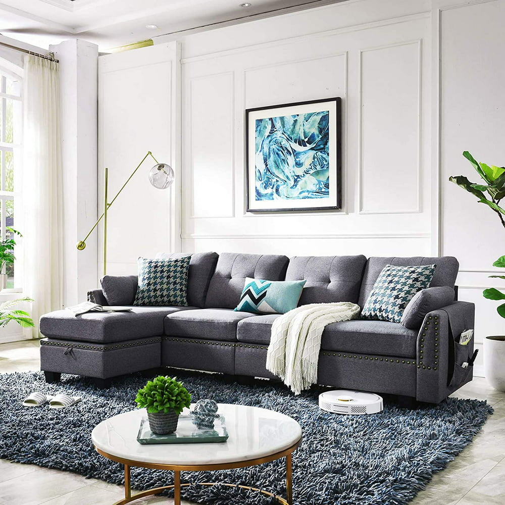 HONBAY Reversible Sectional Sofa for Living Room L-Shape Couch 4-seat