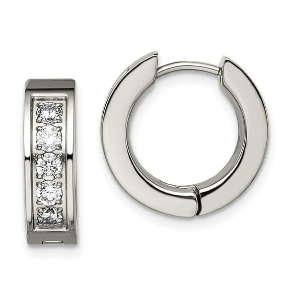 Primal Steel Titanium Polished with Cubic Zirconia 5.00mm Hinged Hoop Earrings