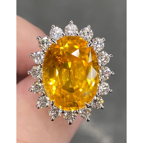 7.2 Ctw Vivid Golden Lab Yellow Sapphire Ring Large Huge Cocktail Princess Diana Halo