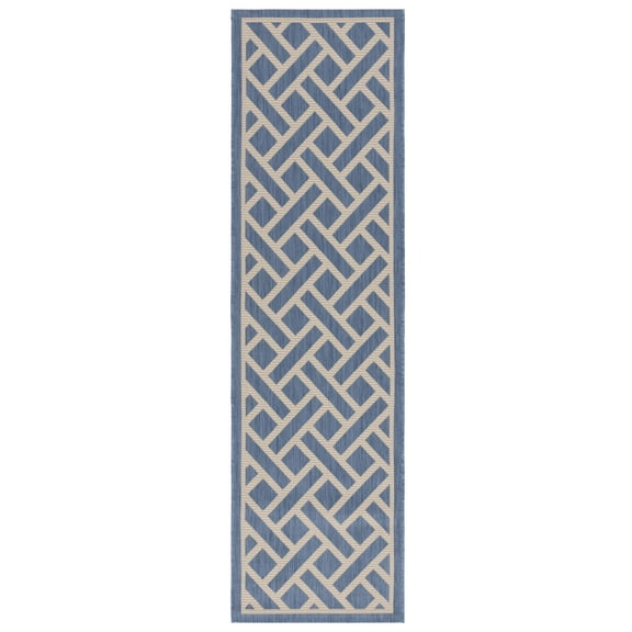 SAFAVIEH Courtyard Janey Bordered Indoor/Outdoor Runner Rug, Blue/Light Beige, 2'3" x 8'