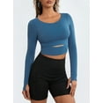 thumbnail image 3 of Arvbitana Women's Cropped Workout Tops Solid Color Cutout Slim Pullovers Crew Neck Thumb Hole Long Sleeve Yoga Athletic Shirts for Gym Sport Activewear, 3 of 6