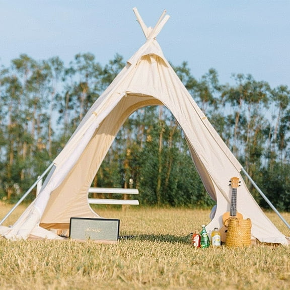 4 Season Pyramid Tent - Portable Cotton Canvas Teepee for Camping, Hiking & Outdoor Adventures - Heavy Duty UV Protection & All Weather Shelter