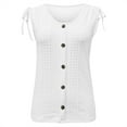 thumbnail image 4 of BJUTIR Summer Female Womens T-Shirts Loose U Neck Sleeveless Tops Casual Pure Color Pleated Eyelet Shirts Vest Blouse, 4 of 8