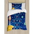 thumbnail image 1 of Kid's Activity Twin Size Duvet Cover Set, Children Activity Hopscotch Game in Space Science Fiction Themed Cartoon, Decorative 2 Piece Bedding Set with 1 Pillow Sham, Multicolor, by Ambesonne, 1 of 3