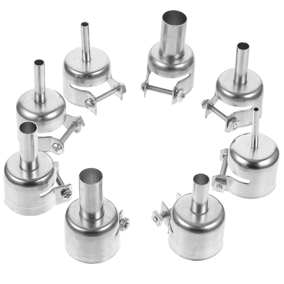 OULII 8Pcs Hot Air Desoldering Station Nozzles Stainless Steel Rust Resistant Heat Tool Tips Plated Silver