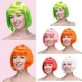 thumbnail image 4 of Neon Green Bob Wigs with Flat Bangs Include Wig 12 Inch Short Straight Synthetic Bangs, Fiber Wigs Flat Resistant Heat, 4 of 9