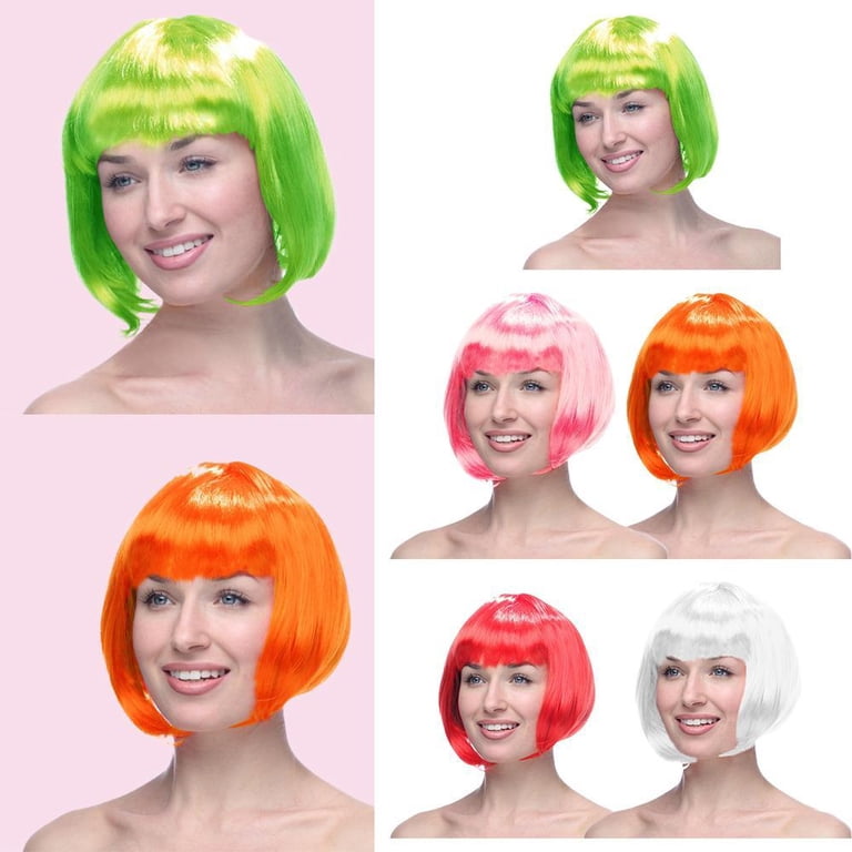 Women Green Heat Resistant Synthetic Bob Party Neon Wig Bangs 12 Inch Amazon.com : WTHCOS Neon Green Bob Wig With Bangs - Short  main image 3