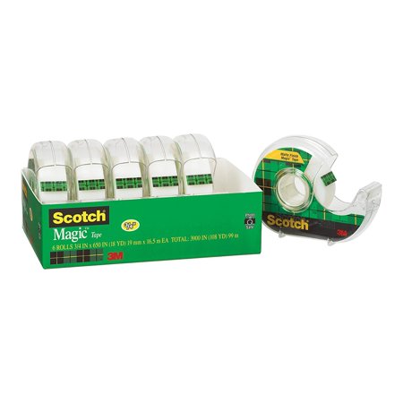 Scotch Invisible Magic Tape Dispenser 6 Pack, 3/4 in x 650 in per