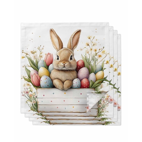 nqOlkjepod Spring Easter Cloth Napkins Set of 4 Reusable Dinner Napkins, Colorful Eggs Botanical Bunny Cocktail Napkin Washable Table Napkins for Wedding/Holiday Party/Baby Shower 20"x20"