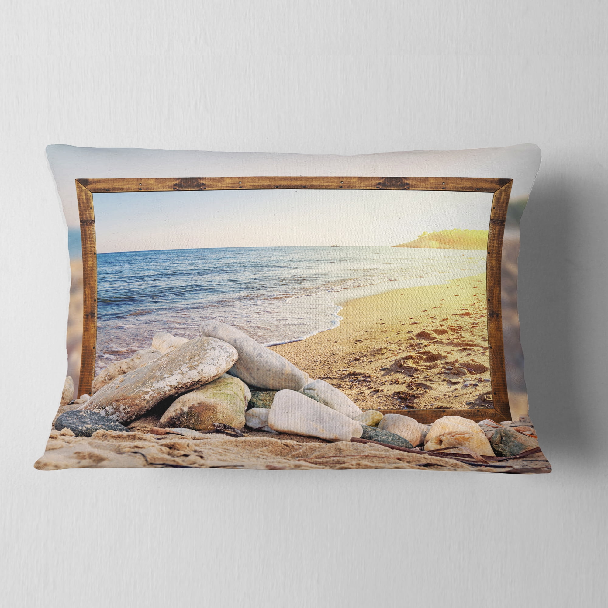 Designart Framed Effect Beach Rocks - Seashore Throw Pillow - 12x20
