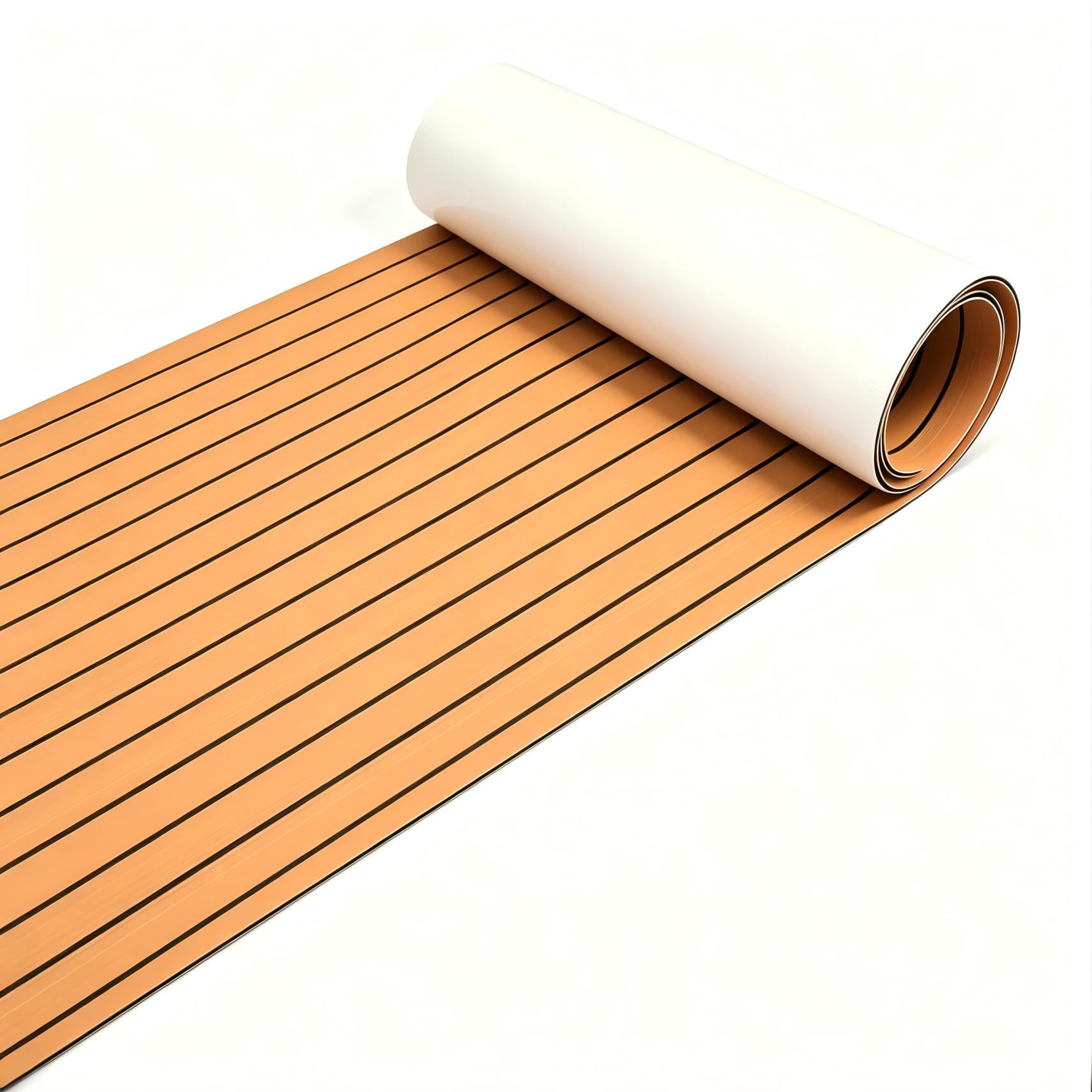 EVA Foam Boat Flooring - 92.5''x 15.7'' Waterproof Non-Slip Marine Carpet, 6 MM Self-Adhesive Sea Deck for Jon Boats Yacht Kayak Surfboard RV Garden Swim Platform, Brown Stripe