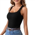 thumbnail image 2 of Camiseta Sin Mangas de Punto Acanalado Informal con Cuello Cuadrado de Verano para Mujer, Negra, Talla XXL, 2 of 6