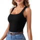 thumbnail image 2 of Camiseta Sin Mangas de Punto Acanalado Informal con Cuello Cuadrado de Verano para Mujer, Color Negro, Talla L, 2 of 6