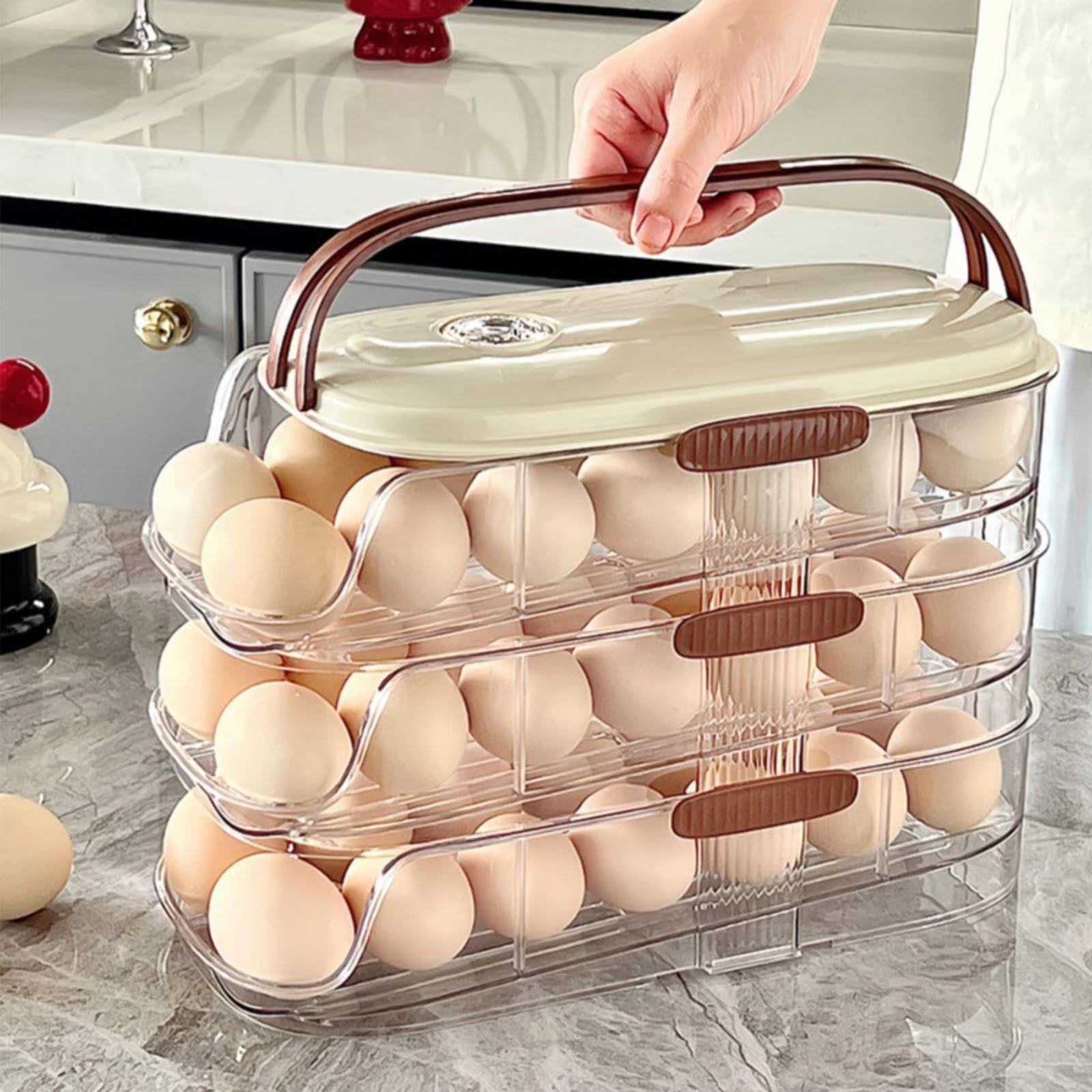 Egg Container for Refrigerator, Automatic Rolling Egg Dispenser, Stackable Thick Egg Storage Box