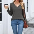 thumbnail image 4 of FAIWAD Womens Tops Casual V Neck Long Sleeve Solid Color Tshirts Fall Winter Lightweight Basic Loose Blouses, 4 of 9