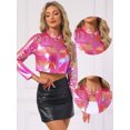 thumbnail image 2 of DARING DIVA Women's Cropped Jacket Metallic Stand Collar Long Sleeve Crop Jackets M Wine Red, 2 of 6