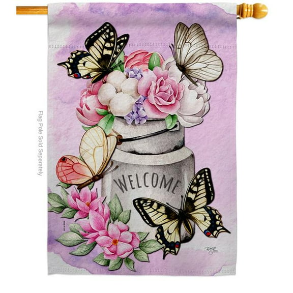 Breeze Decor H104117-BO Butterflies Water Can Floral Double-Sided Garden Decorative House Flag, Multi Color