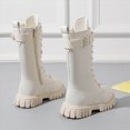 thumbnail image 4 of KPOPLK Fall Winter Girls Solid Combat High Boots Adjustable Buckle Strap Lace-up Boots Casual Knight Boots(13.5,White), 4 of 5