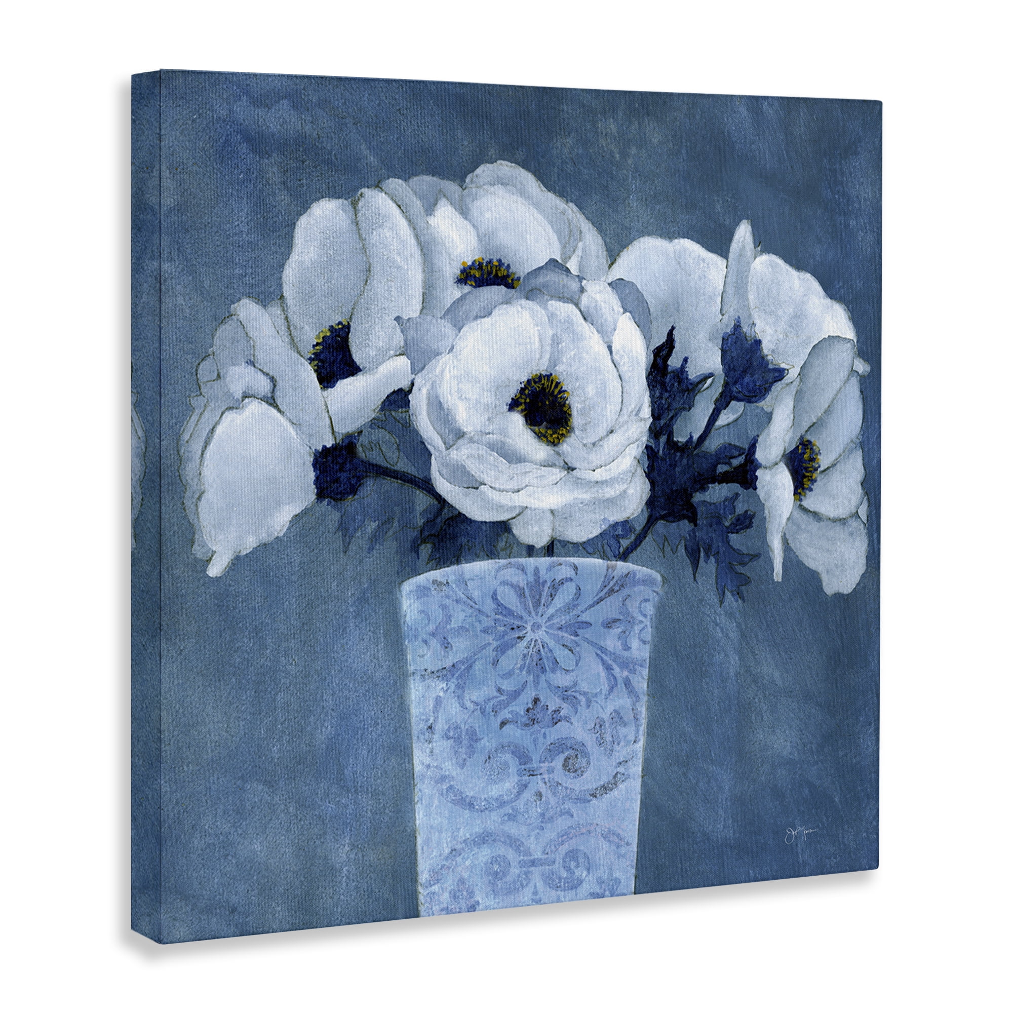 Stupell Industries Patterned Vase Flowers Plants & Flowers Painting Wrapped Canvas Art Print Wall Art, 17 x 17