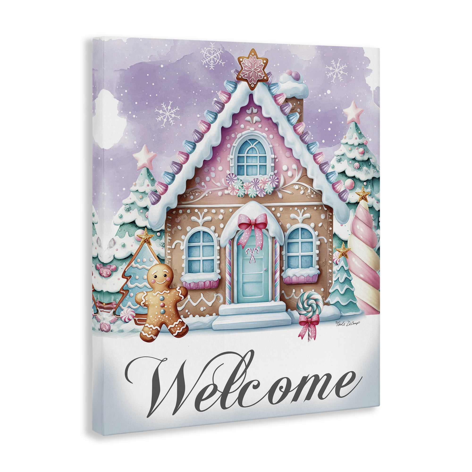 Stupell Industries Welcome Gingerbread House Holiday Painting Gallery Wrapped Canvas Art Print Wall Art, 24 x 30