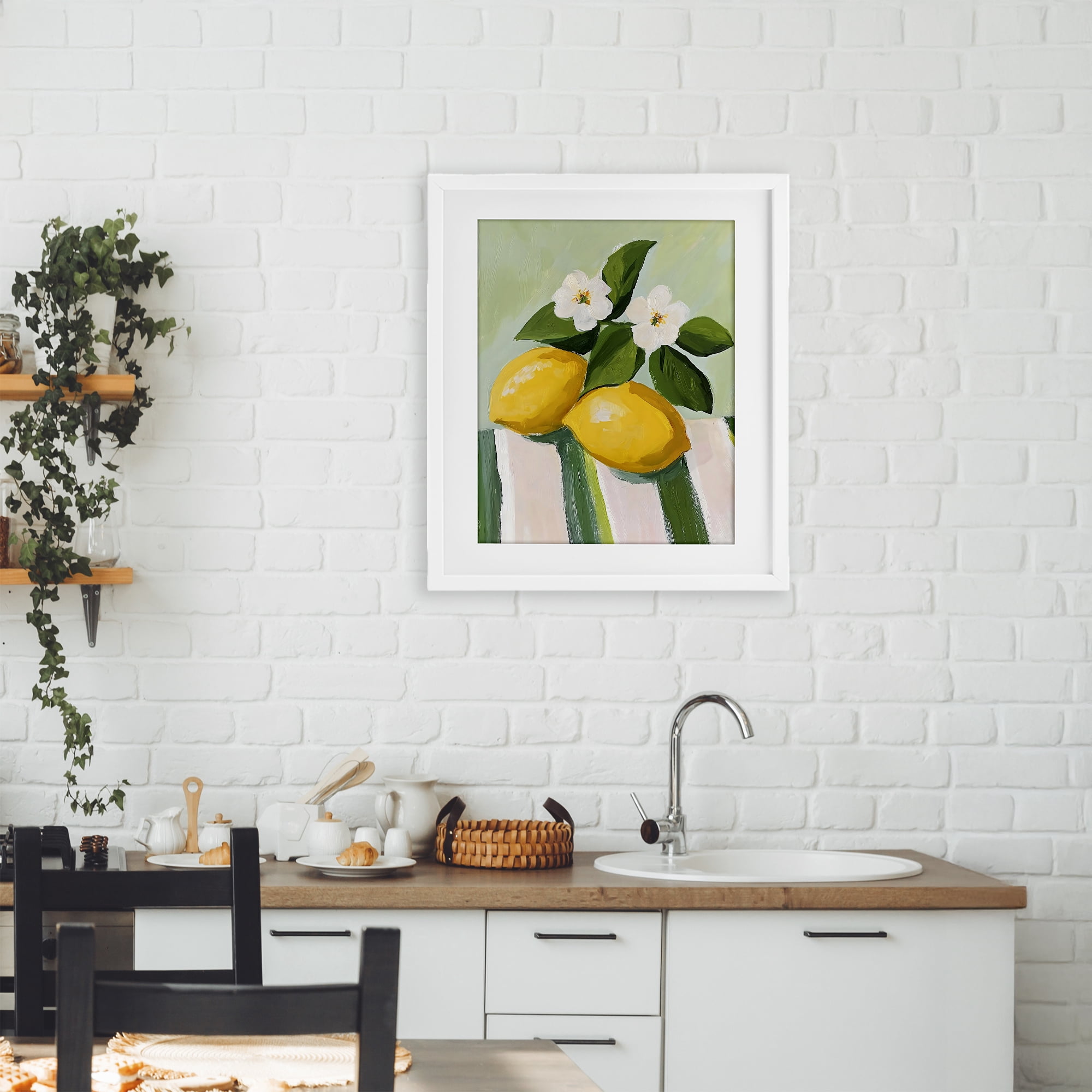 Stupell Industries Lemons And Daisies on Tablecloth White Framed Print Under Glass, design by The Prints Vibe