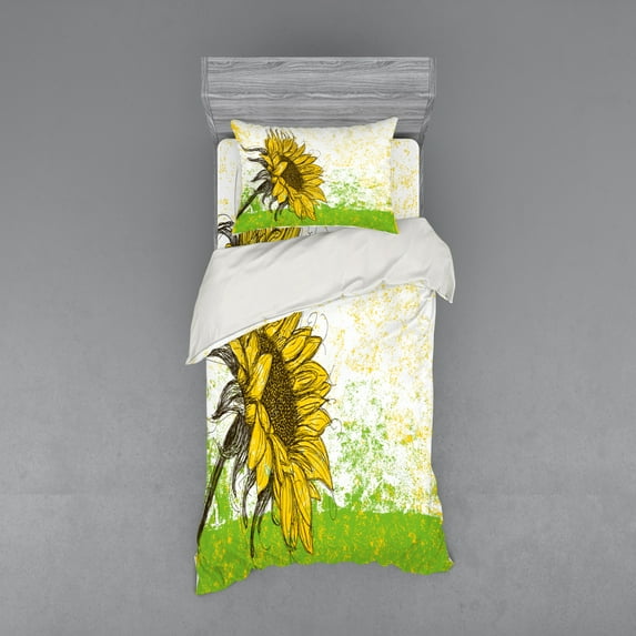 Ambesonne Nature Bedding Set 3 Pcs, Floral with Sunflowers, Twin, Multicolor