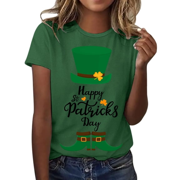 Wang6 St Patrick's Day Shirts for Womens Irish Shamrock Crew Neck Short-Sleeve Graphic Tees Casual Crew Neck Loose Printed T-Shirt Y_Green XL