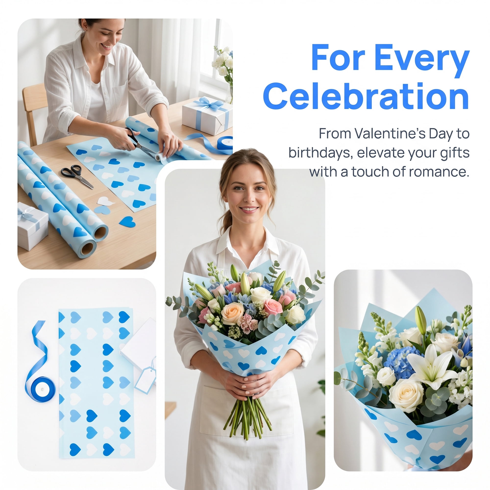 Unique Bargains Waterproof Neon Heart Luxury Matte Gift Wrapping Paper Blue 22.4"x 22.4"