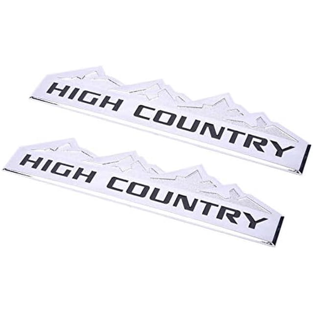 GFDYREE 2pcs Chrome High Country Emblem Badge For Rear Trunk Fender Side Decal (Chrome/Black)