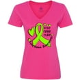 thumbnail image 3 of Inktastic Love, Care, Cure Lymphoma Awareness Lime Green Ribbon Hearts Women's V-Neck T-Shirt, 3 of 5