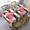 thumbnail image 2 of Pink Peony Rose Table Cloth - Vintage Peonies Flower Table Cover Black White Stripes Tablecloth Rectangle Tabletop Decoration for Picnic Banquet Party Kitchen Dining Room - 60 x 84 Inch, 2 of 6