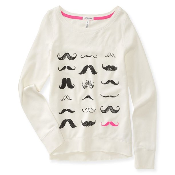 Aeropostale - Camiseta con gráfico de bigote para mujer, color blanco hueso, pequeña Aeropostale Camiseta gráfica