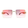 thumbnail image 2 of Leopard OG Gangster Rapper Rimless Wood Buffs Sunglasses Light Gold - Fuchsia Mirror, 2 of 4