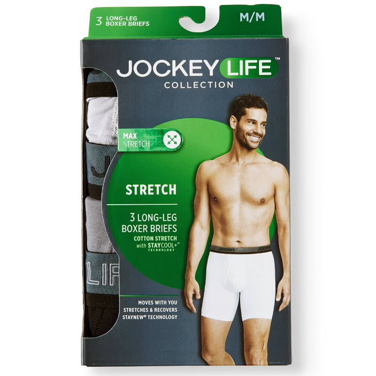 Men's Cotton Stretch Long-Leg Boxer Brief, 3-Pack 