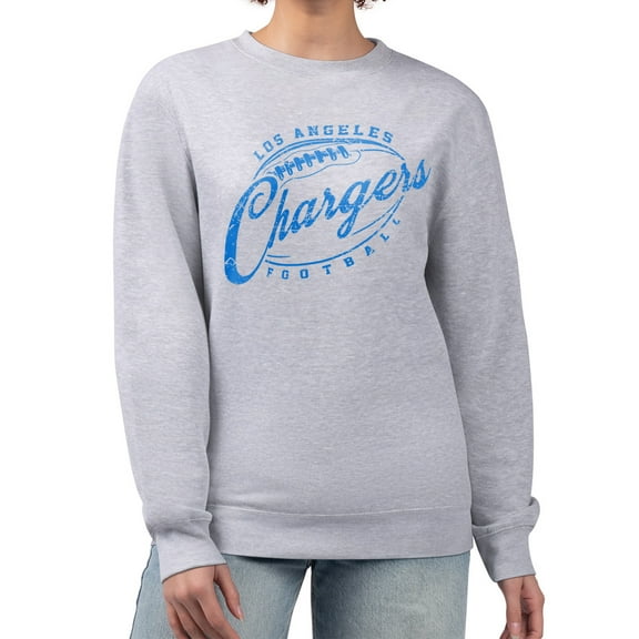 Women's G-III 4Her by Carl Banks Gray Los Angeles Chargers Distressed Graphics Fleece Pullover Sweatshirt