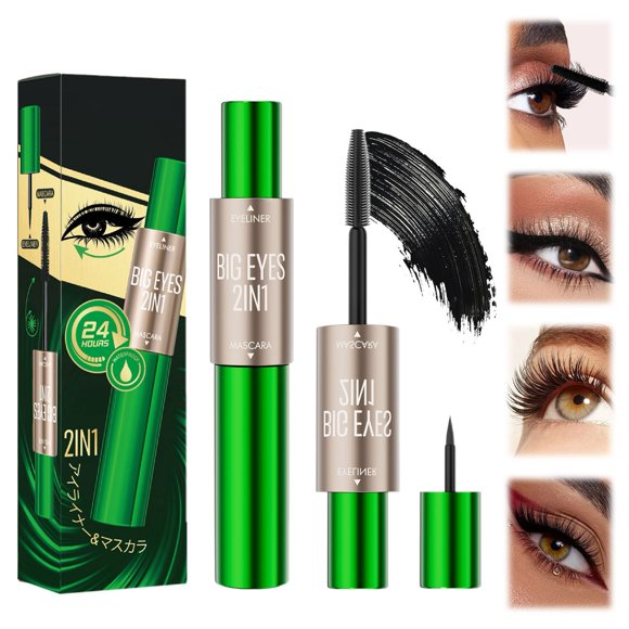 Fiber Mascara And Eyeliner Set Long Lasting Proof Beauty Makeup For Various Looks Double Head Two In One Eyeliner& Mascara,Green Eye Black
