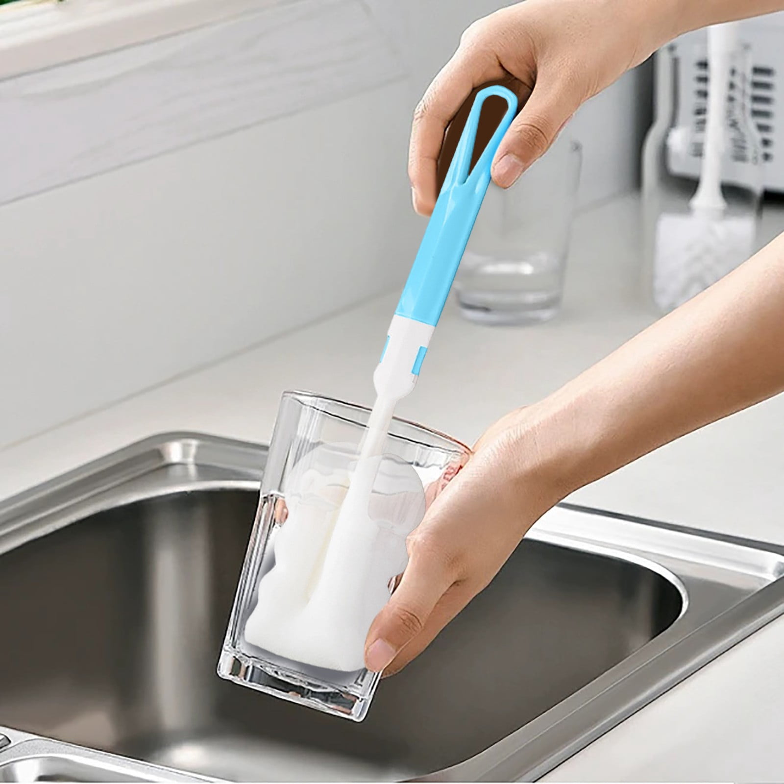 Adjustable Length Sponge Cup Washing Brush with Long Handle for Efficient Bottle and Container Cleaning Tasks