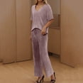 thumbnail image 3 of ZZwxWA Womens Ribbed Knit Lounge Sets 2 Piece Sleepwear Pj Short Sleeve Top and Long Pants Pajama Set Casual Outfits with Pockets, 3 of 3
