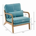 thumbnail image 5 of Upholstered Accent Armchair for Living Room, Modern Linen Indoor Single Leisure Lounge Chair with Oak Armrest & Lumbar Pillow, Wooden Reading TV Arm Chair for Home Apartment Office, Teal, 5 of 7