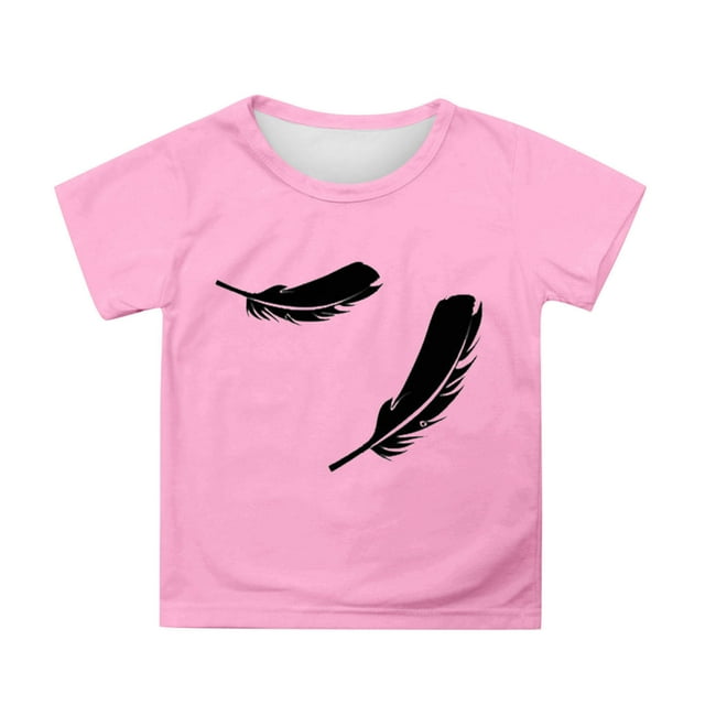 Hauts d'Été Confortables pour Filles - T-Shirts Mignons à Col Rond Extensibles et Respirants pour Enfants de 3 à 13 Ans