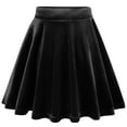thumbnail image 3 of Girls Velvet Flared Skirts Casual High Waist Pleated Mini Skater Skirt Stretch Plain Uniform Skirt Black, 5-6 Y, 3 of 7