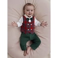 thumbnail image 3 of Miaouyo Toddler Baby Boy Christmas Gentleman Outfit 6 12 18 24 Months 2T 3T 4T Button up Shirt with Bow Tie and Plaid Vest Elastic Pants Set for Formal Wear, 3 of 9