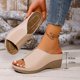 thumbnail image 4 of Sandalias de Cuña de las Mujeres de Color Sólido Peep Toe Abierto de Espalda Zapatillas de Mula con Cama de Pie Acolchada para la Playa de Verano, 4 of 9
