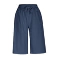 thumbnail image 4 of Bloomae Womens Summer Bermuda Linen Shorts Knee Length Lightweight Loose Plus Size Soft Cotton Casual Shorts with Pockets Dark Blue M, 4 of 7